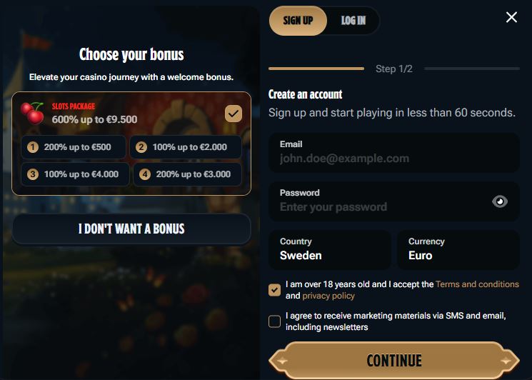 Register new Kingdom Casino account with welcome bonus