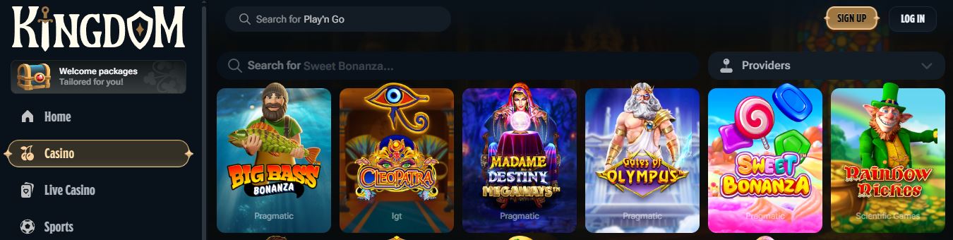 Search and play popular slots like Sweet Bonanza
